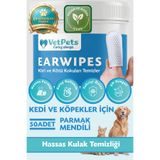 VetPets EarWipes | Kulak Kiri ve Enfeksiyonlarına Karşı | Parmak Mendili | Kedi ve Köpek | 50 Adet