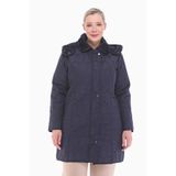 Vetre 1014 Lacivert Ekose 75 cm Büyük Beden Kadın Mont