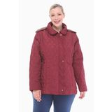 VETRE Kadın Büyük Beden Ekose 75 Cm Mevsimlik Bordo Kapitone Mont 1024