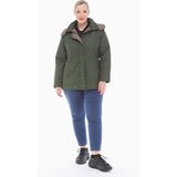 Vetre Kadın Büyük Beden Ekose 75 Cm Mevsimlik Haki Kapitone Mont 1024 - 48