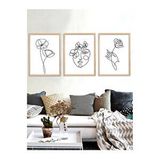 Vetro 40x50 cm Natural Design Line Art Ahşap Tablo Set