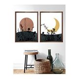 Vetro Design 21x30 cm Ceviz Güneş ve Ay Çerçeveli Tablo Set