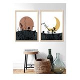 Vetro Design 30x40 cm Natural Güneş ve Ay Çerçeveli Tablo Set