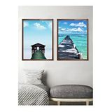 Vetro Design Deniz ve Gökyüzü 40x50 cm Ceviz Çerçeveli Tablo Seti