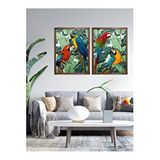 Vetro Design Papağanlar 40x50 cm Ceviz Çerçeveli Tablo