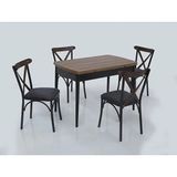 Vetrowood Belamir Ceviz Açılır Mutfak Masa Takımı 70X110 (170 cm Açılır)4 Tonet Sandalyeli Ahşap Ayak Yemek Masası - 70 x 110