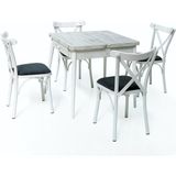 Vetrowood Beril Antik Beyaz Açılır Mutfak Masa Takımı 80X80CM(160 cm Açılır) 4 Beyaz Tonet Sandalyeli