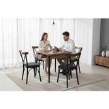 Vetrowood Beril Ceviz Açılır Mutfak Masa Takımı 80X80/160 cm 4 Tonet Siyah Sandalyeli