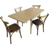 Vetrowood Beril Traverten Açılır Mutfak Masa Takımı 80X80/160 cm 4 Kapuçino Tonet Sandalyeli - Bej - 80 x 80 / 160
