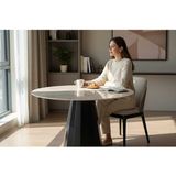 Vetrowood Defne Silves Yuvarlak Masa 110 cm Traverten Desen Modern Mutfak Yemek Masası - Krem - 110x110