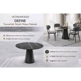 Vetrowood Defne Sonata Siyah Yuvarlak Masa Takımı 110 cm 4 Adet Ayla 2 Siyah Sandalyeli