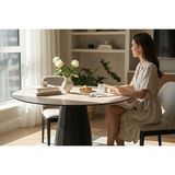 VETROWOOD Defne Traverten Yuvarlak Masa 110 cm Siyah Ayak Sabit Modern Mutfak Yemek Masası