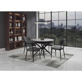 Vetrowood Nehir Gri Mermer Desen Açılır Yuvarlak Masa Takımı 103-137 cm Metal Ayak 4 Sandalyeli