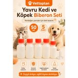 vettoptan Yavru Kedi Köpek Biberon 5 Adet Yedek Emzikli 50 ML Kedi Biberonu Yeni Doğan Evcil Hayvan Besleme