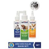 Veturel Kedi Köpek Göz Ağız Kulak Uyuzu Enfeksiyon Gözyaşı Lekesi Plak Koku Giderici Bakım Seti 3x100ml