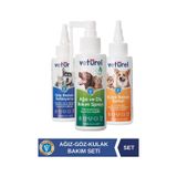 Veturel Kedi Köpek Göz Ağız Kulak Uyuzu Koku Bakım Seti 3 x 100 ML