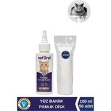 Veturel Kedi Yüz Temizleme Solüsyonu Kedi Gözy Lekesi Çene Aknesi 100 ml Disk Pamuk 50li
