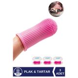 Veturel Köpek Diş Fırçası, Parmak Silikon, Ağız Kokusu Plak Tartar, 3'lü Set, Pembe