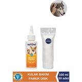 Veturel Köpek Kulak Temizleme Solüsyon Kir Koku Kulak Uyuzu 100ML Disk Pamuk 50LI