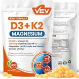 Vev Vitamin D3 K2 Mk-7 Magnesium Glycinate Malate Zinc Citrate 300 Softgels