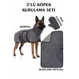 VEVİEN HOME 3'lü Köpek Kurulama Seti Bornoz-Havlu-Pati Eldiveni Süper Su Emici Yaz-Kış Set ANTRASİT