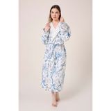 Vevien Home Blue Gladiolo Fiore Desenli Dijital Baskılı Kapüşonlu Bornoz - Mavi
