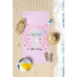 Vevien Home Sevimli Kedi Dijital Baskılı 70X140 cm Çocuk Plaj Havlusu - Pembe - 70 x 140 cm