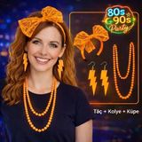 Vexor 80’Ler 90’Lar Neon Turuncu Parti Seti – Kolye Küpe Taç