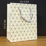 Vexor Beyaz Geometrik Desenli Büyük Boy Karton Hediye Çantası