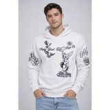 Vexor Erkek 3 İplik Pamuklu Kapüşonlu Baskılı Sweatshirt Hoodie - Beyaz