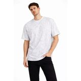 Vexor Erkek Asit Yıkama Bisiklet Yaka Kısa Kollu Oversize T-Shirt Tişört - Beyaz
