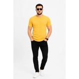 Vexor Erkek Basic Tişört Bisiklet Yaka Kısa Kol Günlük Yazlık Slim Fit T-Shirt - Sarı - 01-Sarı