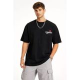 Vexor Erkek Bisiklet Yaka Baskılı Kısa Kollu Tişört Streetwear Günlük Basic Pamuklu T-Shirt - Siyah