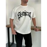 Vexor Erkek Bisiklet Yaka Ön Baskılı Kısa Kollu Tişört Streetwear Günlük Basic Pamuklu T-Shirt - Beyaz