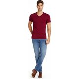 Vexor Erkek Body T-Shirt V Yaka Slim Fit Likralı Kısa Kol Tişört - Bordo - 0 - Bordo