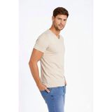 Vexor Erkek Body T-Shirt V Yaka Slim Fit Likralı Kısa Kol Tişört - Taş - 2XL
