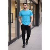 Vexor Erkek Body Tişört Bisiklet Yaka Slim Fit Likralı T-Shirt - Açık Mavi - 2XL