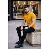 Vexor Erkek Body Tişört Bisiklet Yaka Slim Fit Likralı T-Shirt - Limon