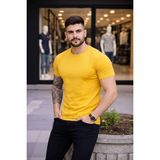 Vexor Erkek Body Tişört Bisiklet Yaka Slim Fit Likralı T-Shirt - Sarı - 01-Sarı - XL