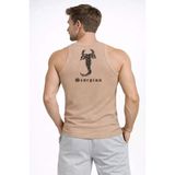Vexor Erkek Fitilli Atlet Sıfır Yaka Slim Fit Arka Baskılı Spor Atlet - Bej
