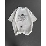 Vexor Erkek Kısa Kol Tişört Bisiklet Yaka Gül Baskılı Oversize T-Shirt - Beyaz - 00-Beyaz