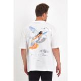 Vexor Erkek Kısa Kol Tişört Bisiklet Yaka Melek Baskılı Oversize T-Shirt - Beyaz - 00-Beyaz - XL