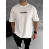 Vexor Erkek Kısa Kol Yazlık Tişört Bisiklet Yaka Baskılı Oversize T-Shirt - Beyaz - M