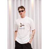 Vexor Erkek Kısa Kol Yazlık Tişört Bisiklet Yaka Baskılı Oversize T-Shirt - Siyah - 00-Beyaz - M