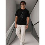 Vexor Erkek Minimal Gitar Baskılı Tişört T-Shirt Yazlık Kısa Kol Bisiklet Yaka T-Shirt - Siyah