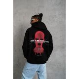 Vexor Erkek Oversize Üç İplik Kapüşonlu Sweatshirt – Siyah “Don’t Be Terrified” Ön, Sırt Ve Kol Baskılı, Kanguru Cepli,
