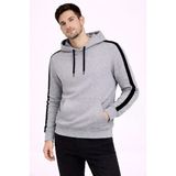 Vexor Erkek Şeritli Kapüşonlu Sweatshirt Oversize 3 Iplik Pamuklu - Gri