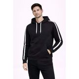 Vexor Erkek Şeritli Kapüşonlu Sweatshirt Oversize 3 Iplik Pamuklu - Siyah