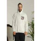 Vexor Erkek Sırt Baskılı Oversize Üç İplik Kapüşonlu Sweatshirt - Beyaz