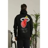 Vexor Erkek Sırt Baskılı Oversize Üç İplik Kapüşonlu Sweatshirt - Siyah